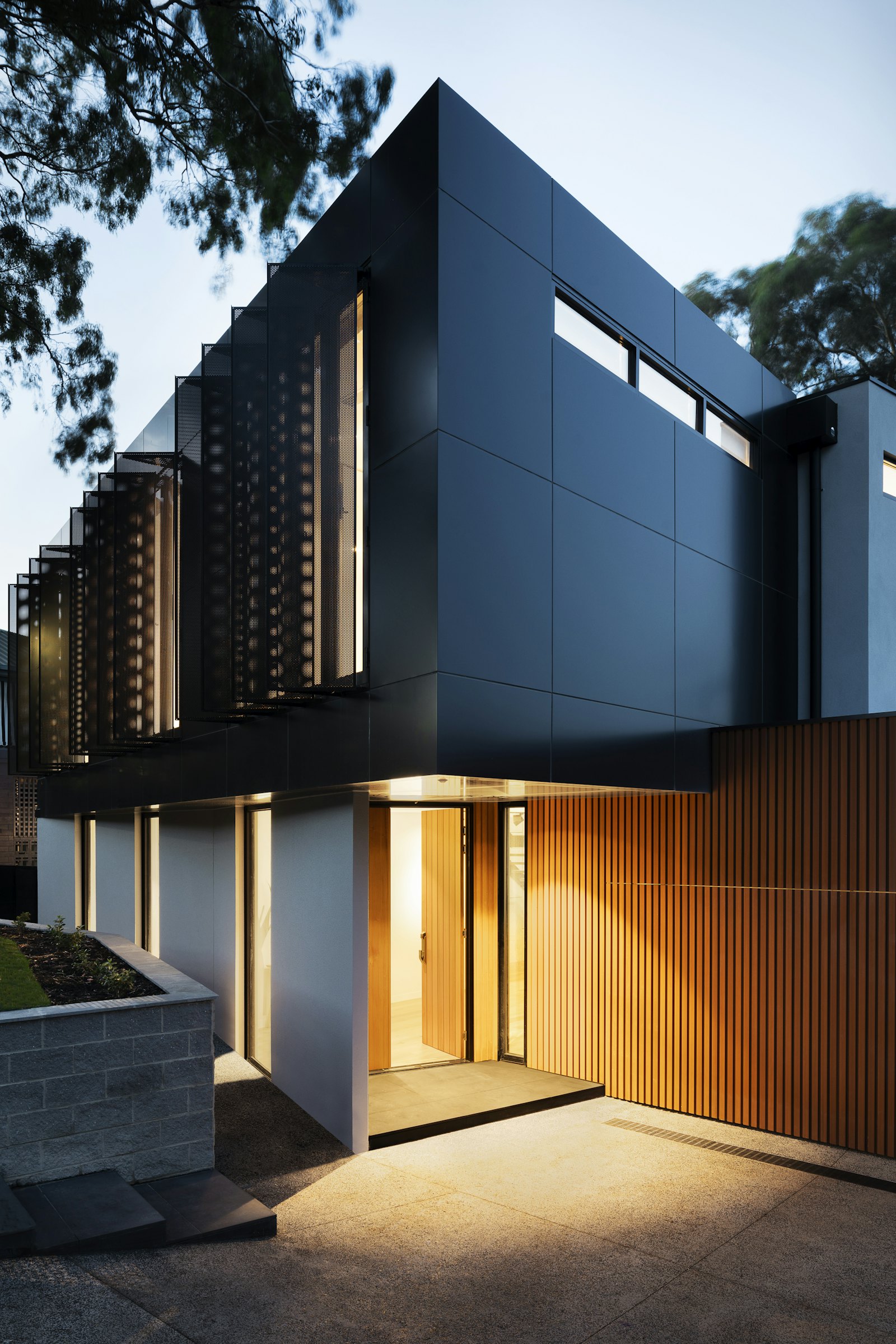 Dark-clad facade